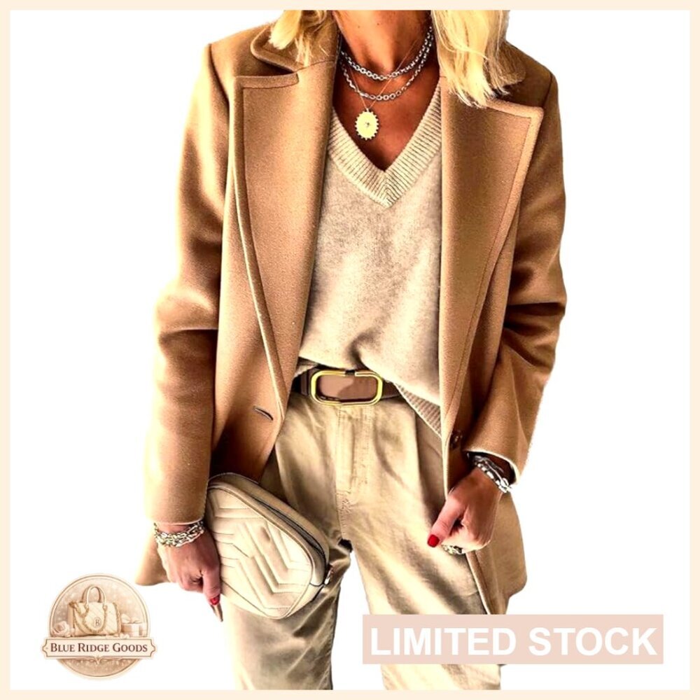 Wool Blazer Classic Business Casual Pea Coat Office Work Jacket Tweed